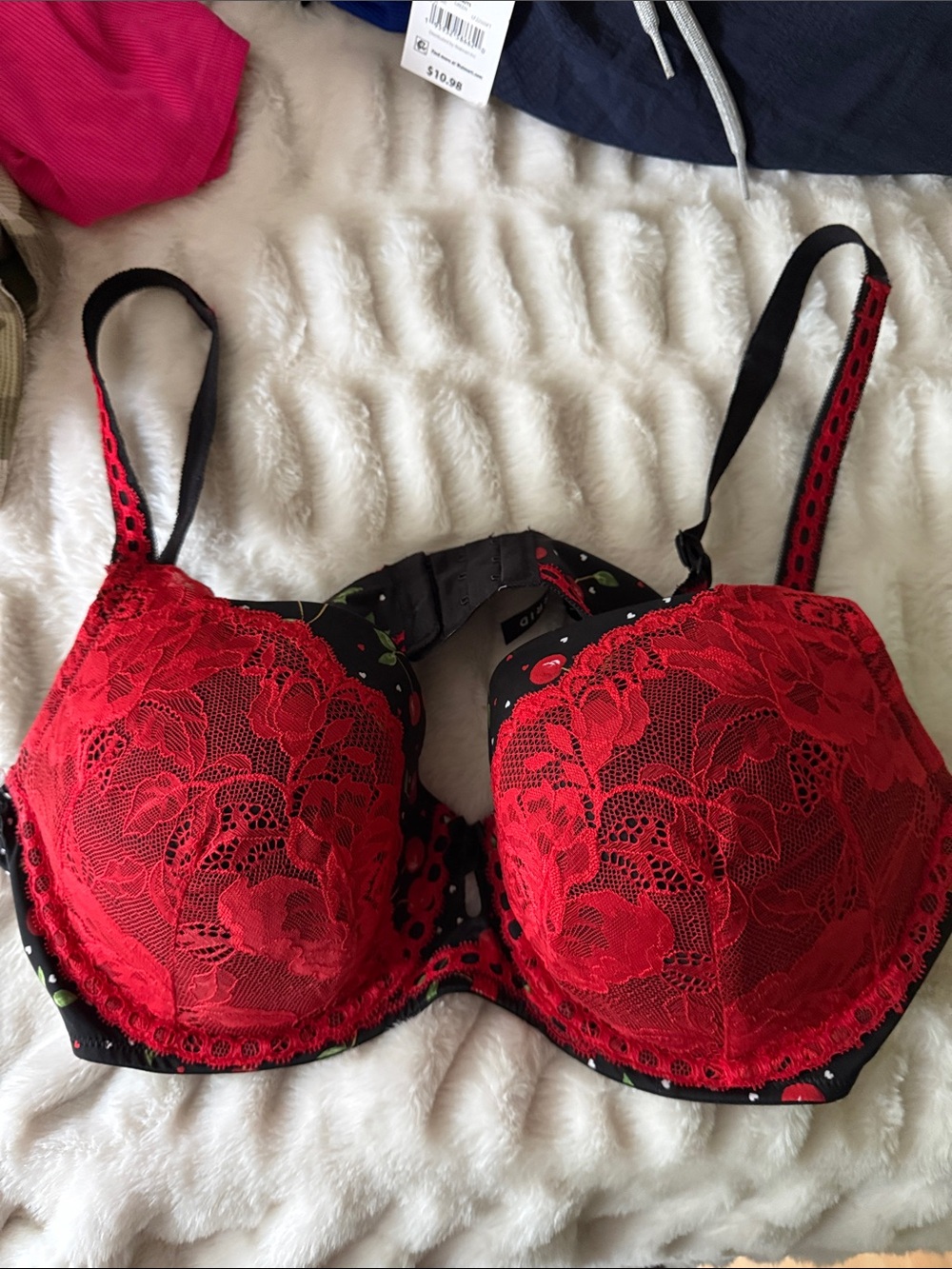 NWOT Torrid Black & Red Lace Cherry Perfect T-Shirt Lightly Padded Bra Size 40C